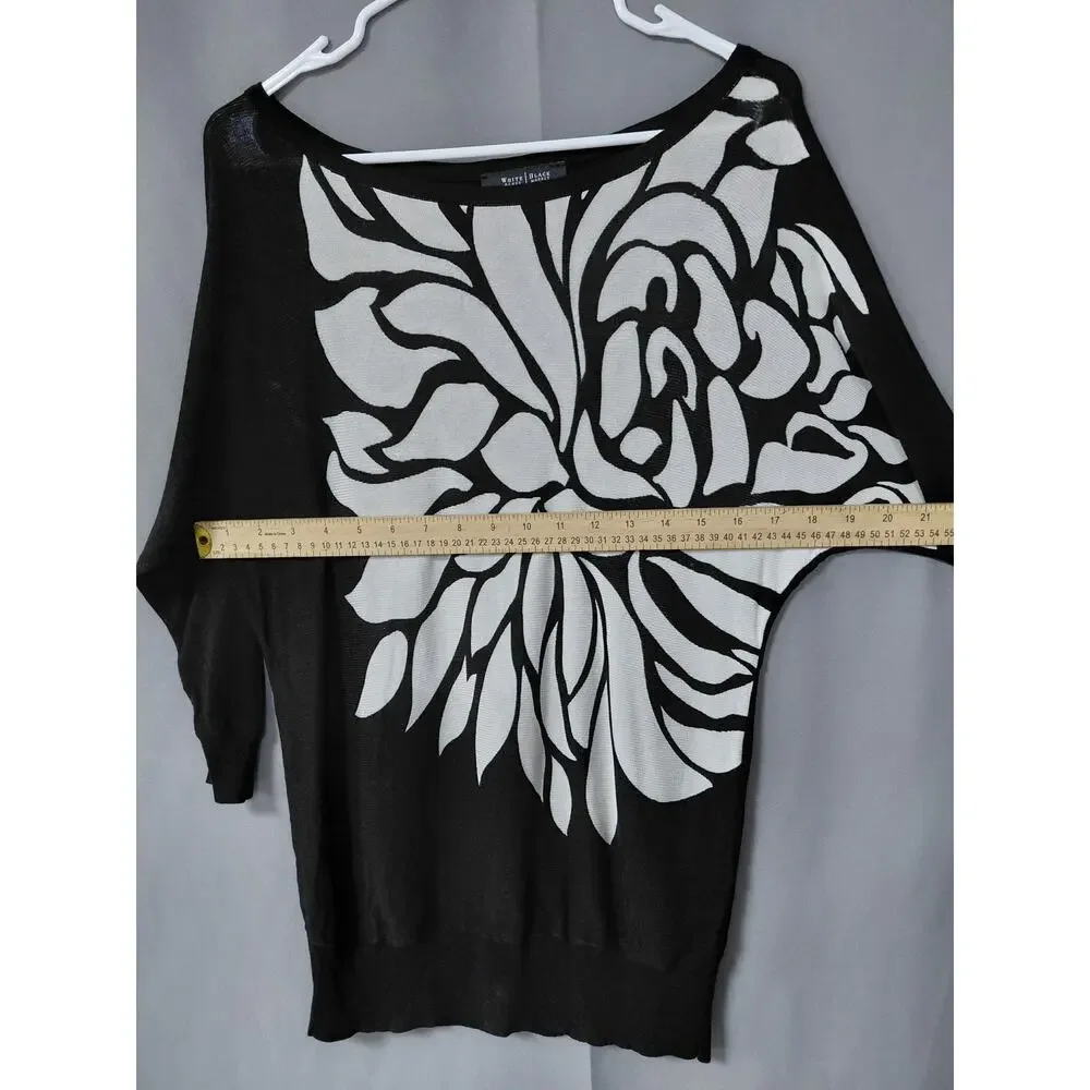 White House Black Market Black Floral Knit Dolman Sleeve Top Women Size S